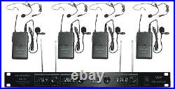 4-Channel Professional VHF Lapel / Lavalier & Headset Wireless Microphone System