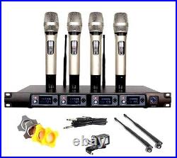 4 Channel UHF Pro Audio Wireless Microphone System 4 Handheld Metal Dynamic Mic