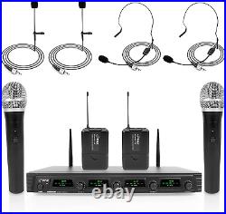 4 Channel Wireless Microphone System Portable UHF Audio Mic Set with 2 Handhel