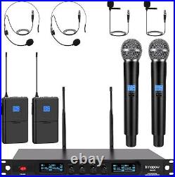 4-Channel Wireless Microphone System, Quad UHF 2 Bodypack mic+2 Handheld mic