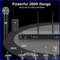 4-Channel Wireless Microphone System, Quad UHF 2 Bodypack mic+2 Handheld mic