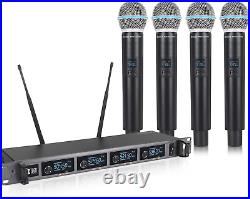 A140 Wireless Microphone System, 4 Channel UHF Handheld Mic Karaoke Machine with