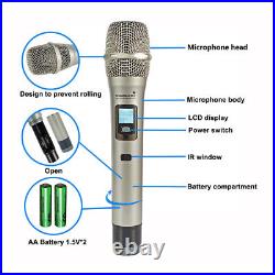 Dual Channel UHF Handheld Wireless Microphone System Karaoke Church Mic Receiver