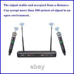 Dual Channel Wireless UHF Microphone System Church KTV Stage Mic PA Handheld Mic