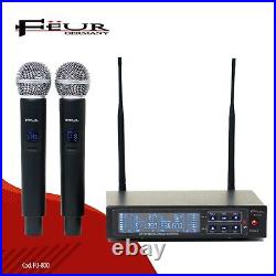 FEUR Professional 2 Channel UHF Wireless Microphone Cordless Handheld Mic System