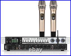 Karaoke Microphone Mixer System Set with Dual UHF Wireless Mic 1U Rack mount