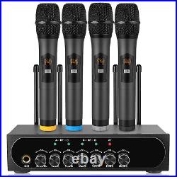 PRO Wireless Microphone System UHF Bluetooth Cordless Handheld 4 Mic Karaoke PA