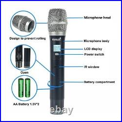 Pro Audio Wireless Microphone System 2CH UHF Handheld Frequency KTV Mic Receiver
