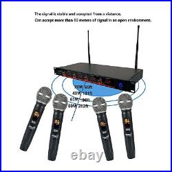 Professional 4 Channel UHF Handheld Wireless Microphone System Church Stage Mic