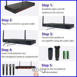 Professional 4 Channel UHF Handheld Wireless Microphone System Church Stage Mic