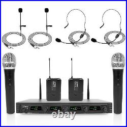 Pyle 4 Channel Wireless Microphone System Portable UHF Audio Mic Set with 2