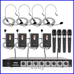 Pyle 8 Channel Wireless Microphone System Professional VHF Audio Mic Black