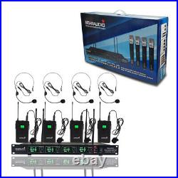 UHF Audio Wireless Microphone System 4 Channel Lavaliers Bodypacks Headsets Mic