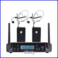 UHF Dual Channels Wireless Microphone Cordless Headset Mic System for Stage Home