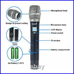 UHF Handheld Wireless Microphone System 2-Channel Audio Church Mic Karaoke Mic