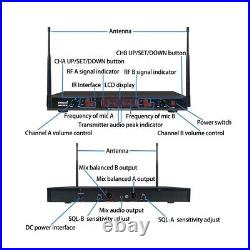 UHF Handheld Wireless Microphone System Dual Channel Karaoke Audio Mic Stage Mic