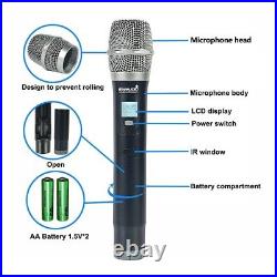 UHF Handheld Wireless Microphone System Dual Channel Karaoke Audio Mic Stage Mic