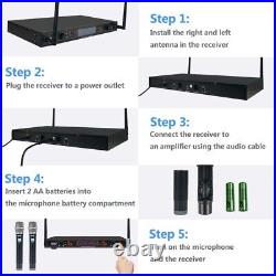 UHF Handheld Wireless Microphone System Dual Channel Karaoke Audio Mic Stage Mic