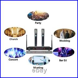 UHF Handheld Wireless Microphone System Dual Channel Karaoke Audio Mic Stage Mic