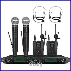 UHF Wireless Microphone System, 4-Channel Cordless Mic Set with