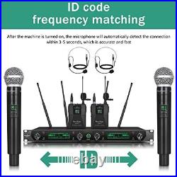 UHF Wireless Microphone System, 4-Channel Cordless Mic Set with
