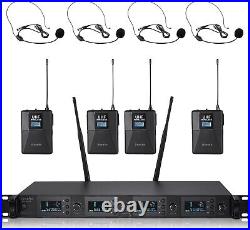 UHF Wireless Microphone System 4 Channel with 4 Bodypack 4 Headset Mics Karaoke