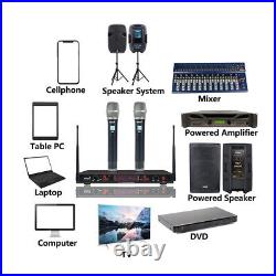 Wireless KTV Microphone System Pro Audio UHF 2Channel Handheld Metal Dynamic Mic
