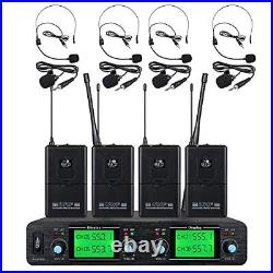 Wireless Microphone System 4 Channel 4 Headset & 4 Lavalier Lapel Mic 4 Bodyp