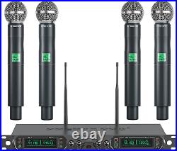 Wireless Microphone System 4-Channel Handheld Mic System for Singing, Church