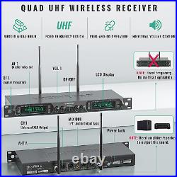 Wireless Microphone System 4 Channel UHF Mic Fixed Frequency with 4 Handheld Dyn