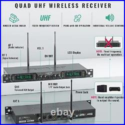 Wireless Microphone System, 4-Channel UHF Wireless Mic, Fixed Frequency Metal