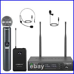 Wireless Microphone System, Dual Mic Set with Handheld/Bodypack/Lapel Mics, 2x