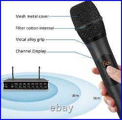 Wireless Microphone System, Metal Professional UHF Dual Cordless Mic Handheld Mi