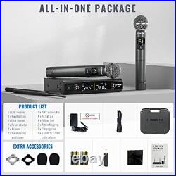 Wireless Microphone System, Metal Wireless Mic Set with Case, Handheld