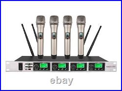 Wireless Microphone System Pro 4-Channel UHF Cordless Mic Set with 4 Handheld