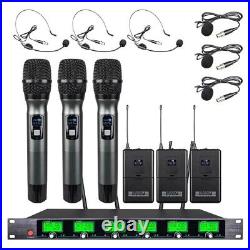 Wireless Microphone System Pro Audio 6 Channel UHF 3 Handheld 3 Headsets Lavalie