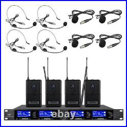 Wireless Microphone System Pro Audio UHF 4 Channel 4 Lavalier Bodypacks Headset