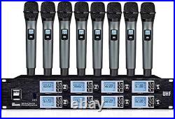 Wireless Microphone System, Pro Eight-Channel Cordless Mic Set with Metal Handhe