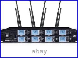 Wireless Microphone System, Pro Eight-Channel Cordless Mic Set with Metal Handhe
