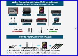 Wireless Microphone System Pro Rechargeable UHF 4-Channel Metal Cordless 4 Mic