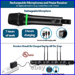 Wireless Microphone System Pro Rechargeable UHF 4-Channel Metal Cordless 4 Mic