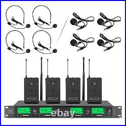 Wireless Microphone System Pro UHF 4 Channel 4 Lavalier Bodypacks 4 Lapel Mic