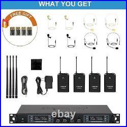 Wireless Microphone System, Quad Channel Wireless Mic Set With 4 Bodypacks And H
