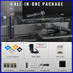 Wireless Microphone System, Quad Channel Wireless Mic, with 4 Handheld Dynamic