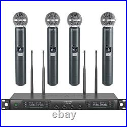 Wireless Microphone System, Quad Channel Wireless Mic, with 4 Handheld Dynamic