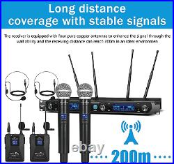 Wireless Microphone System, UHF Cordless Mic Set with 2 Handheld Mics/2 Lavalier
