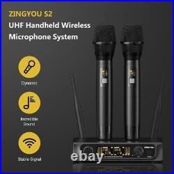 Wireless Microphone System UHF Professional Dual Handheld Cordless Mic Set LCD