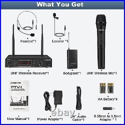 Wireless Microphone System, VHF Cordless Mic Set with 1 Handheld+1 Headset+1 Lap