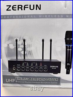 ZERFUN Pro Wireless Microphone System 4 Channel, UHF Metal Handheld NEW