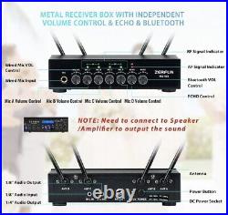 ZERFUN Pro Wireless Microphone System 4 Channel, UHF Metal Handheld NEW